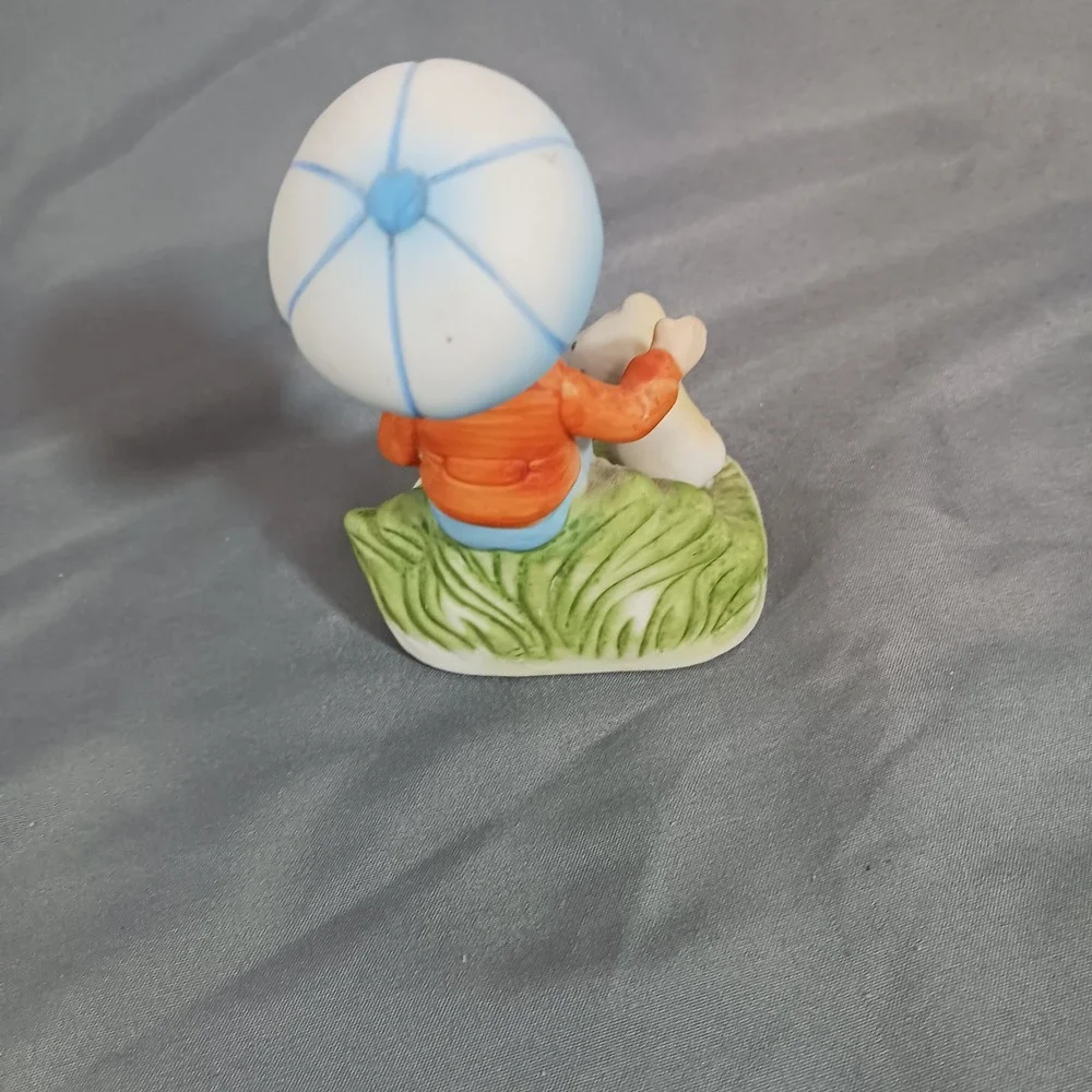 Porcelain Figurine Boy with Dog Small Multicolor Excellent Vintage Style